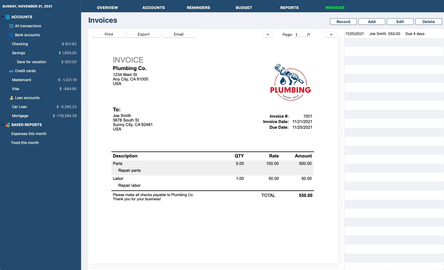 Invoices screenshot